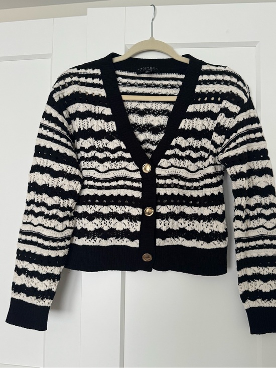 Laundry By Shelli Segal Sweaters - Chinese Laundry Black & White Striped Knit Cardigan with Gold Buttons
